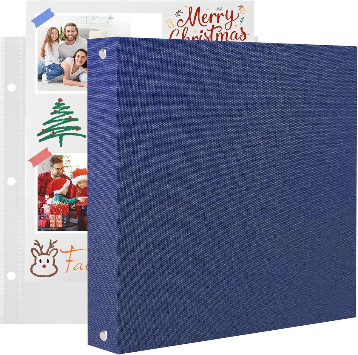 SnelShoppen - Fotoalbum Scrapbook 22 x 22 cm - 40 Pagina's met 20 Compartimenten - Luxe Linnen Kaft in Blauw - Perfect voor Verjaardagen en Trouwerije