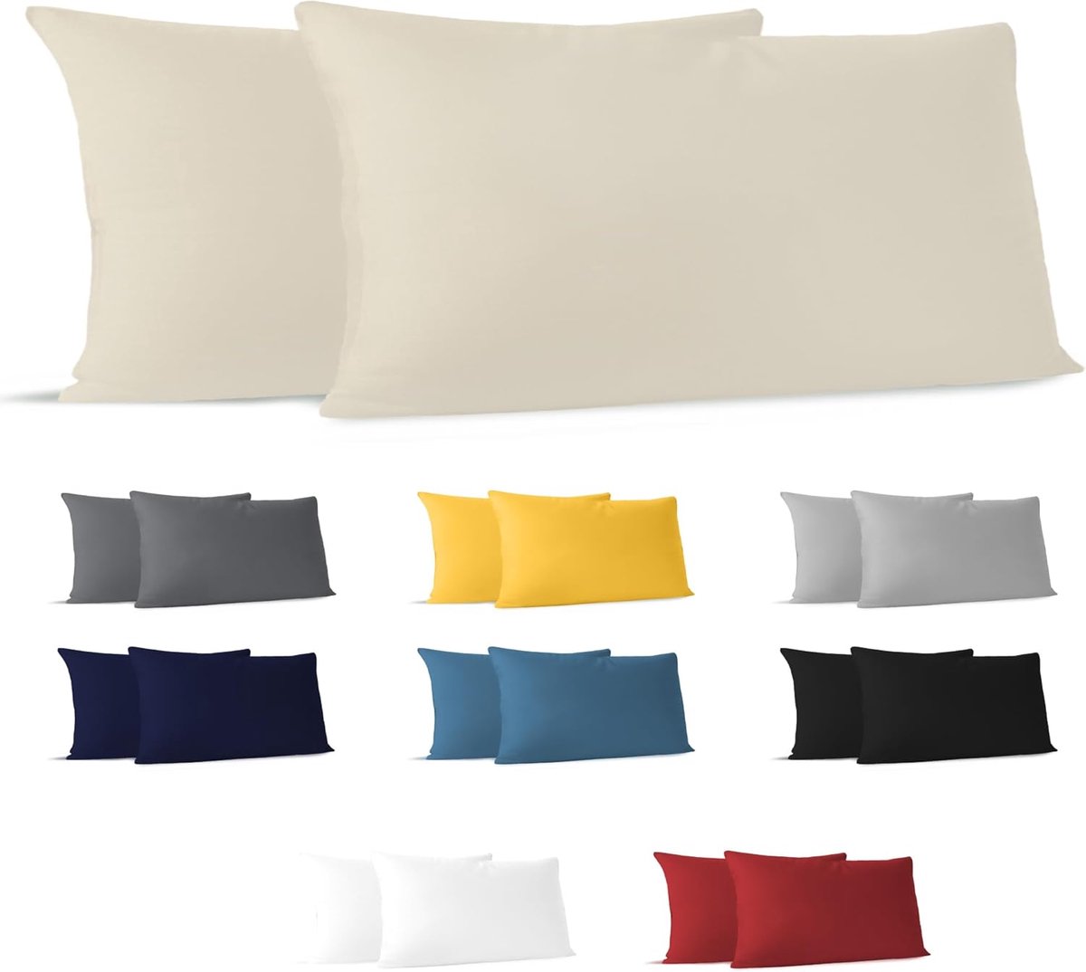 SnelShoppen - Katoenen Sloop Set van 2 - Beige Jersey Katoen - 40x80 cm - Hypoallergene Kussensloop voor Dubbel Bed - Zacht en Duurzaam