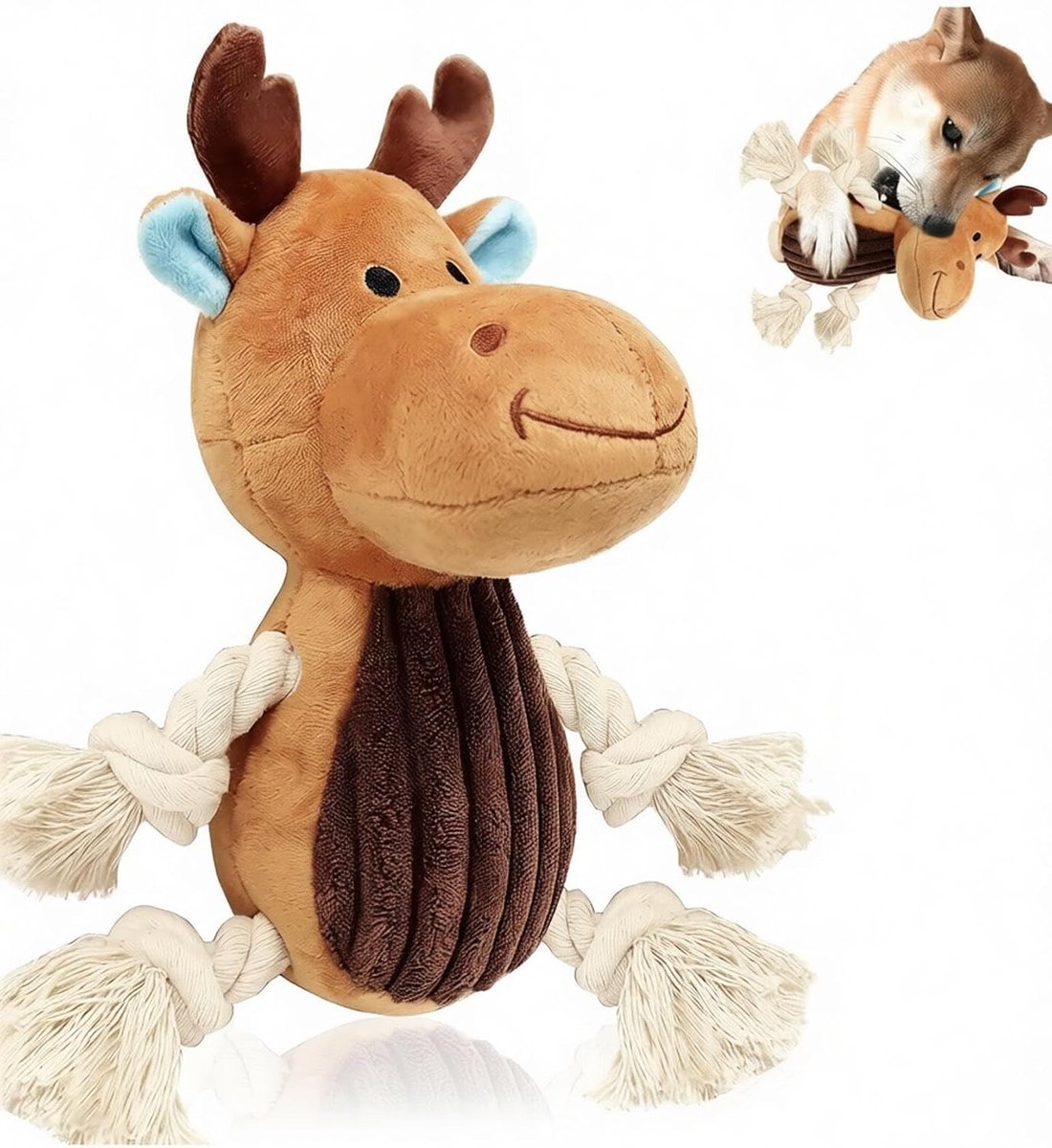SnelShoppen – Hondenspeelgoed Pluche Eland, Piepend Knuffeldier voor Honden, Robuust Intelligent Speelgoed voor Puppy, Kleine en Grote Honden, Hondenv