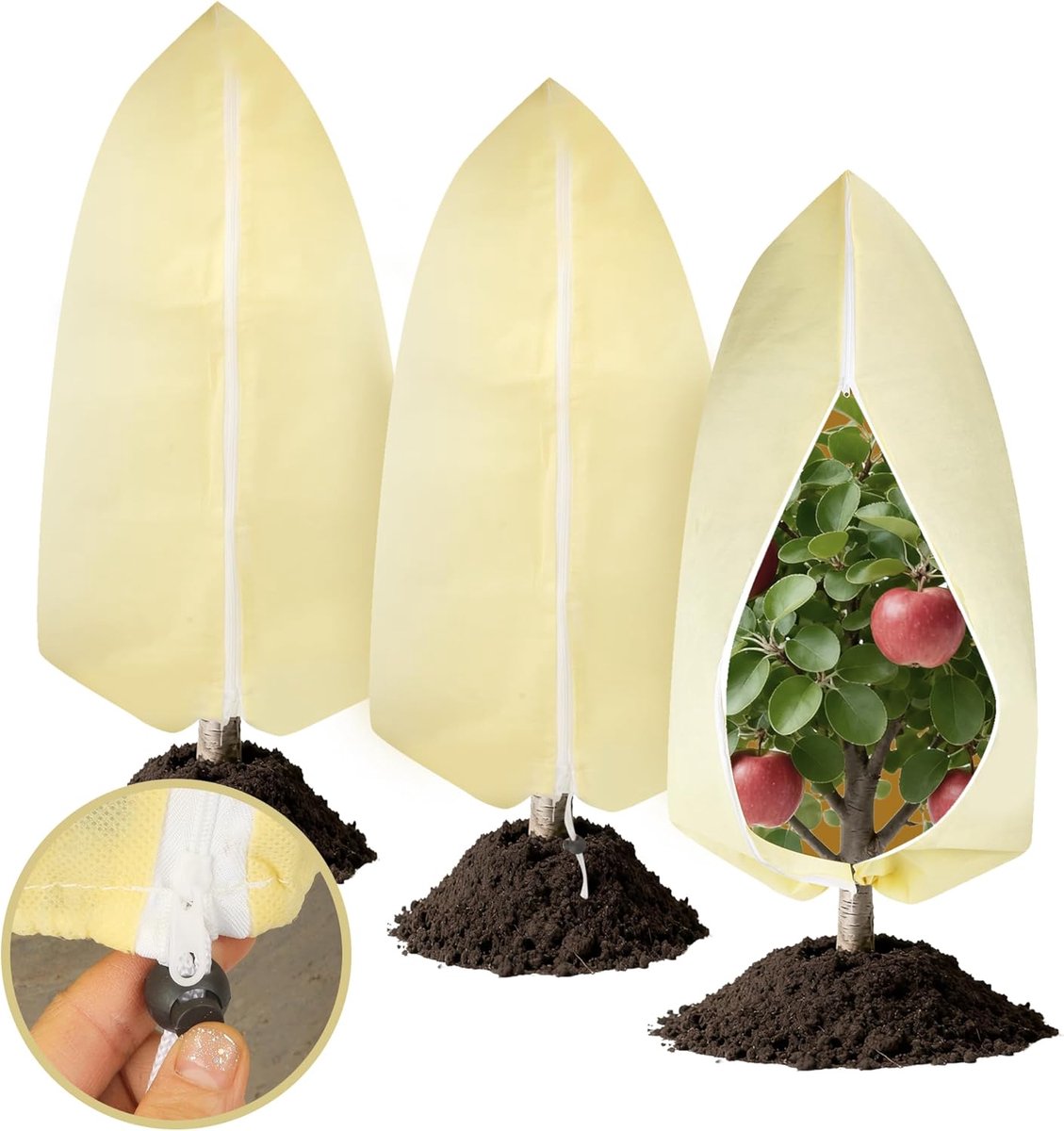 SnelShoppen - 3Pcs Winterbescherming voor Planten Buiten 180x120cm 85gsm Ademend Nonwoven Fleece met Rits en Treksluiting - Herbruikbare Bescherming v