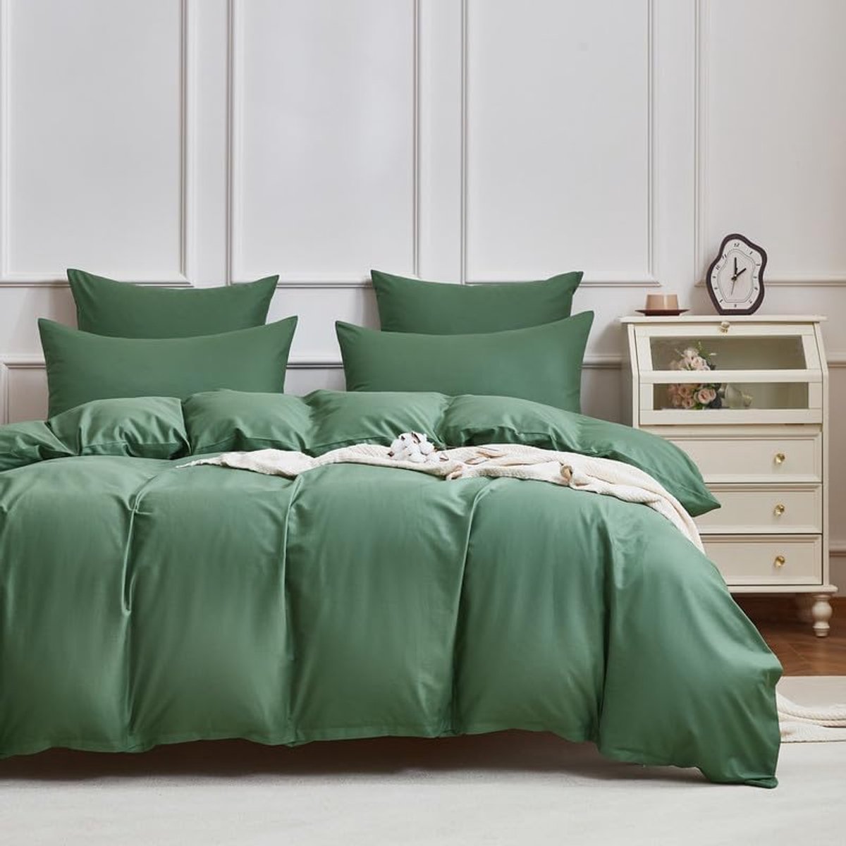 SnelShoppen - Gezu Mako Satin Bedlinnen Set 220 x 240 cm - 100% Katoen Sateen - Groene Duvet Dekbedovertrek met 2 Kussenslopen 80 x 80 cm - Zacht, Ade
