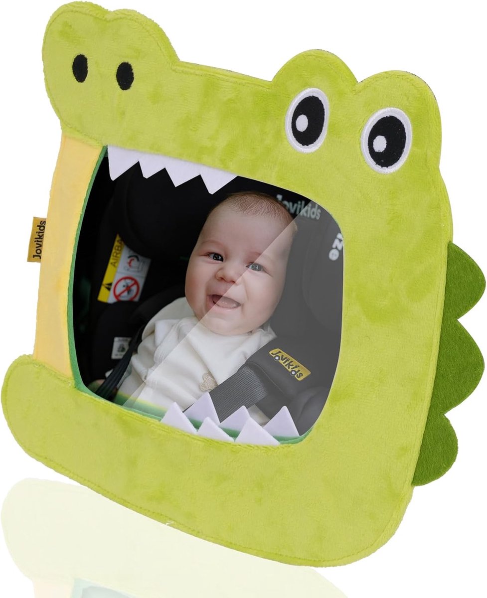 SnelShoppen - Baby Achteruitkijkspiegel voor Auto - 100% Shatterproof Spiegel met Verstelbare Bandjes - Schattig Design met Cartoon Krokodil en Konijn