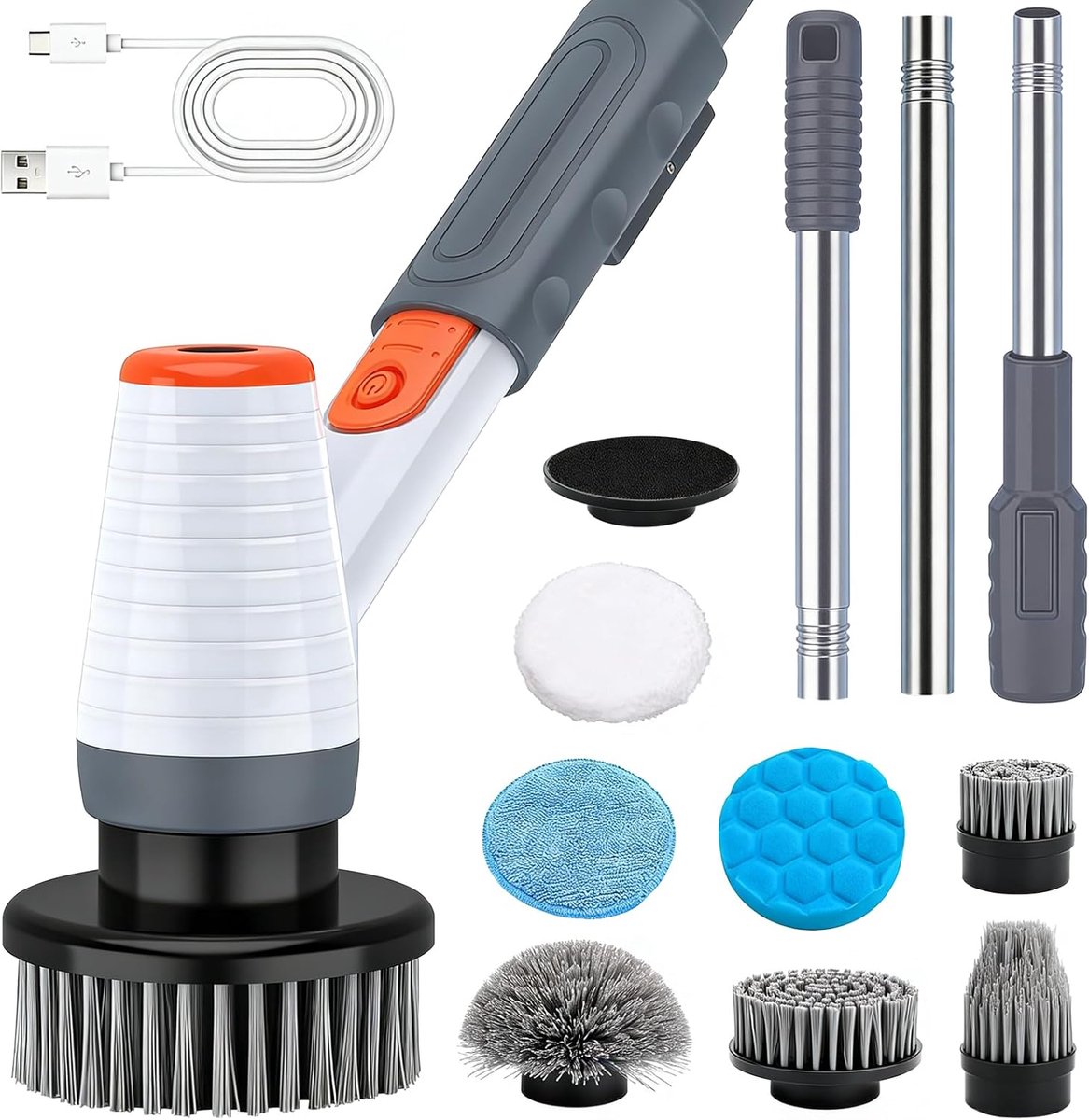 SnelShoppen - Electric Aquarium Window Cleaner 8-in-1, IPX9 Waterdicht, Telescopische Steel 18-100 cm, Algenreiniger voor Visvijvers, Glasreiniging en