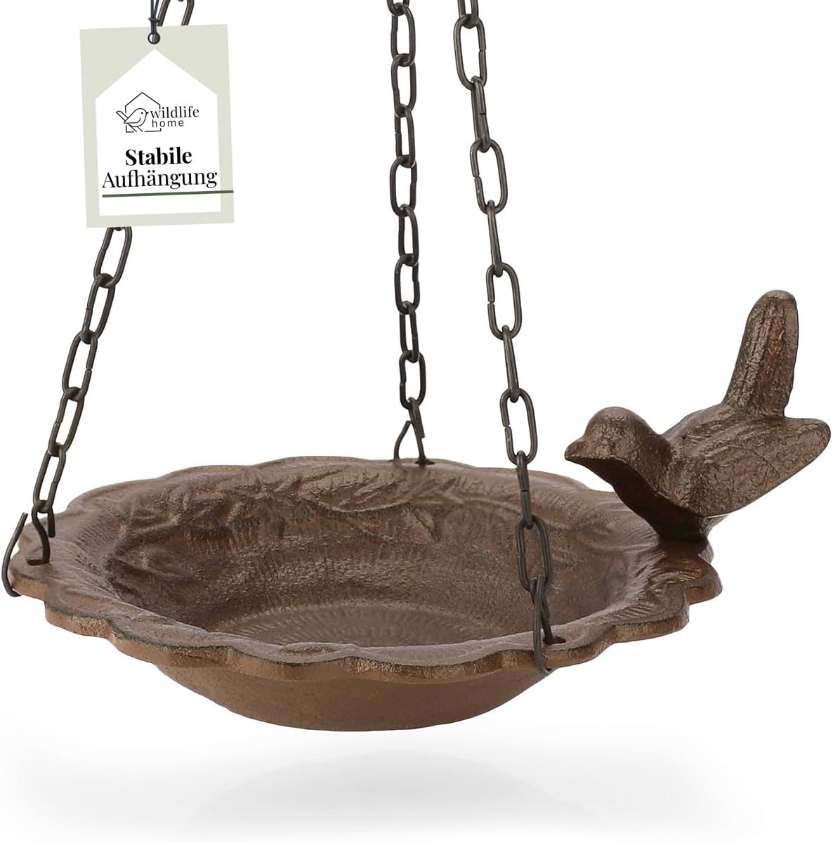 SnelShoppen - Hanging Bird Bath voor Tuin en Balkon - Frost Proof Gietijzer Vogelbad met 3 Sterke Ketten - Geschikt voor Wilde Vogels