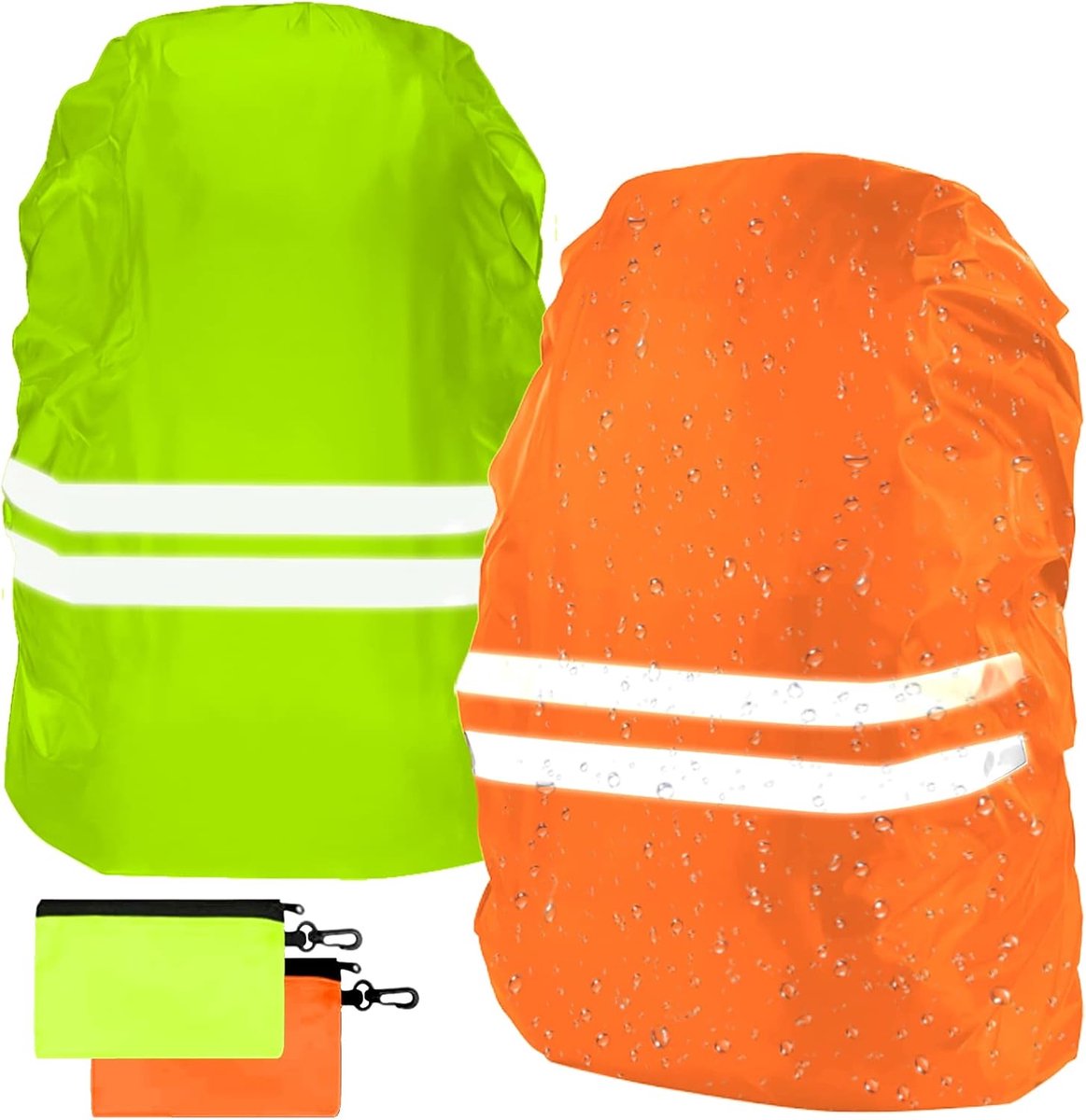 SnelShoppen - Waterproof Backpack Set van 2 - Reflecterende Rugzak Cover voor Fietsen, Hardlopen en Wandelen, Hoog Zichtbaar, Maat S/M/L, Groen & Oran