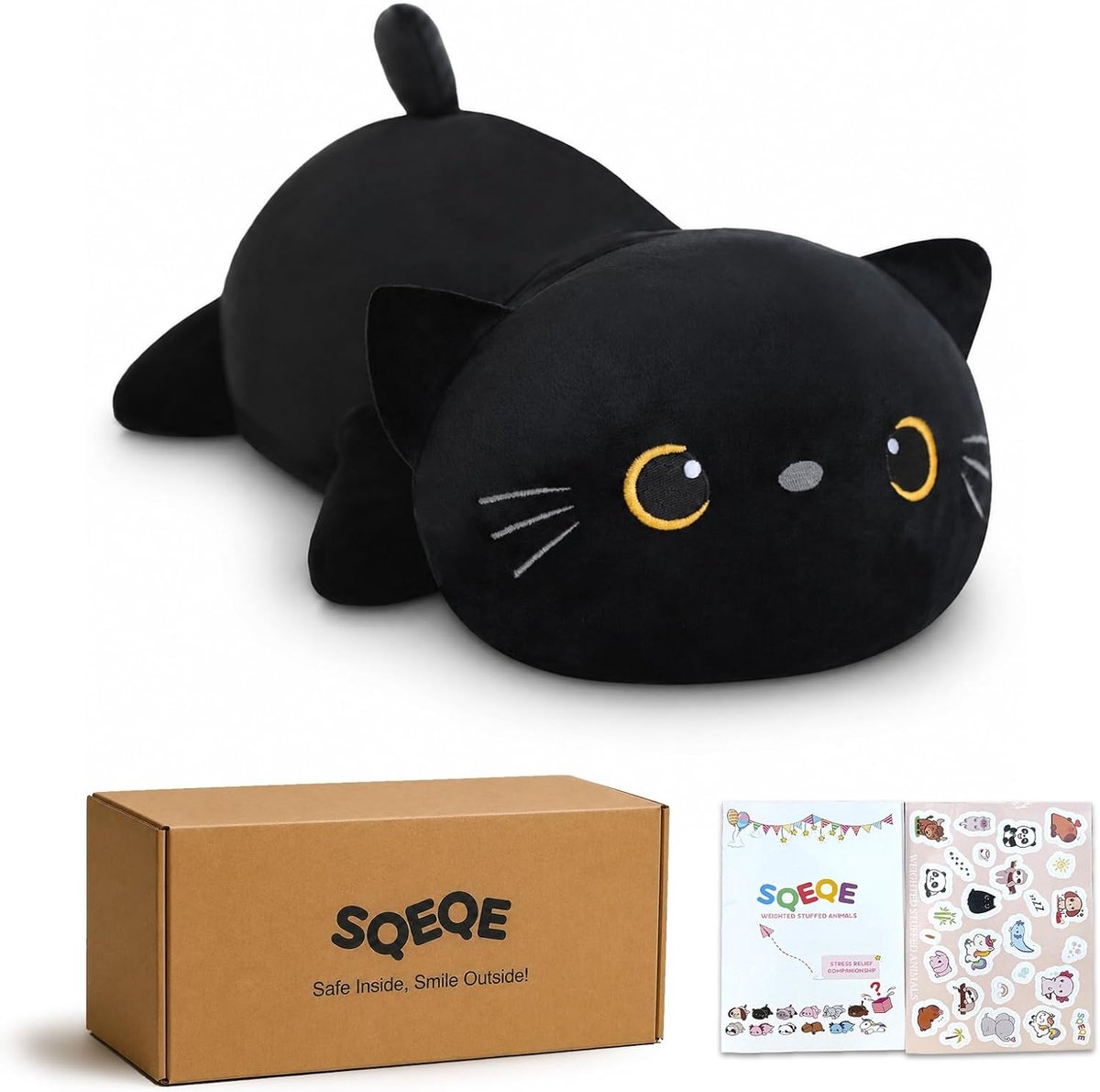 SnelShoppen - Gewogen Zwarte Kat Knuffel, Zachte Pluche Katoenen Dier, 58cm, 1.5kg, Perfect Cadeau voor Kinderen en Volwassenen