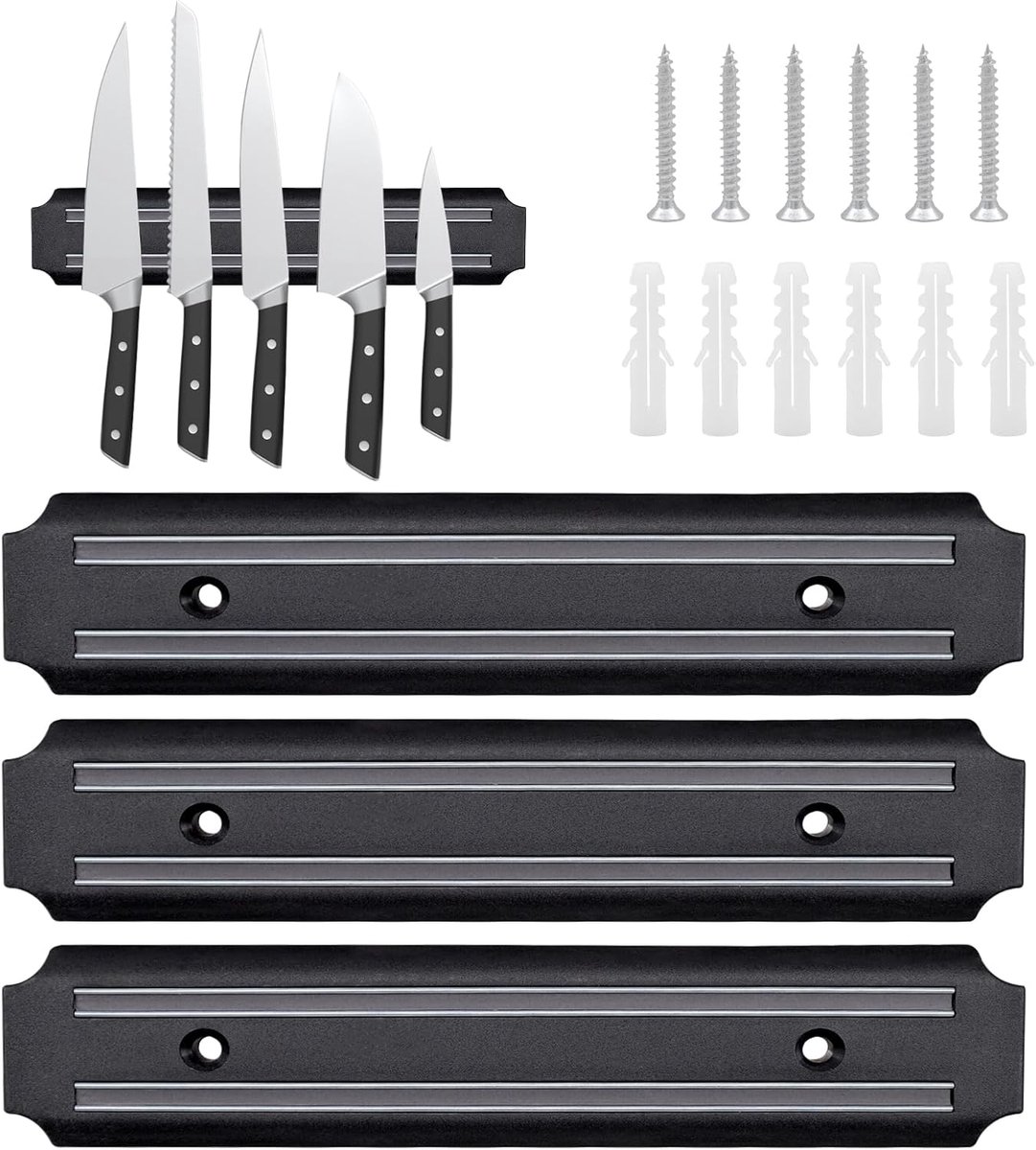 Thijox - Magnetische Messenhouder 3 Stuks 19 cm Roestvrij Staal - Sterke Magneetstrip voor Messen en Keukengerei - Universele Wandmontage