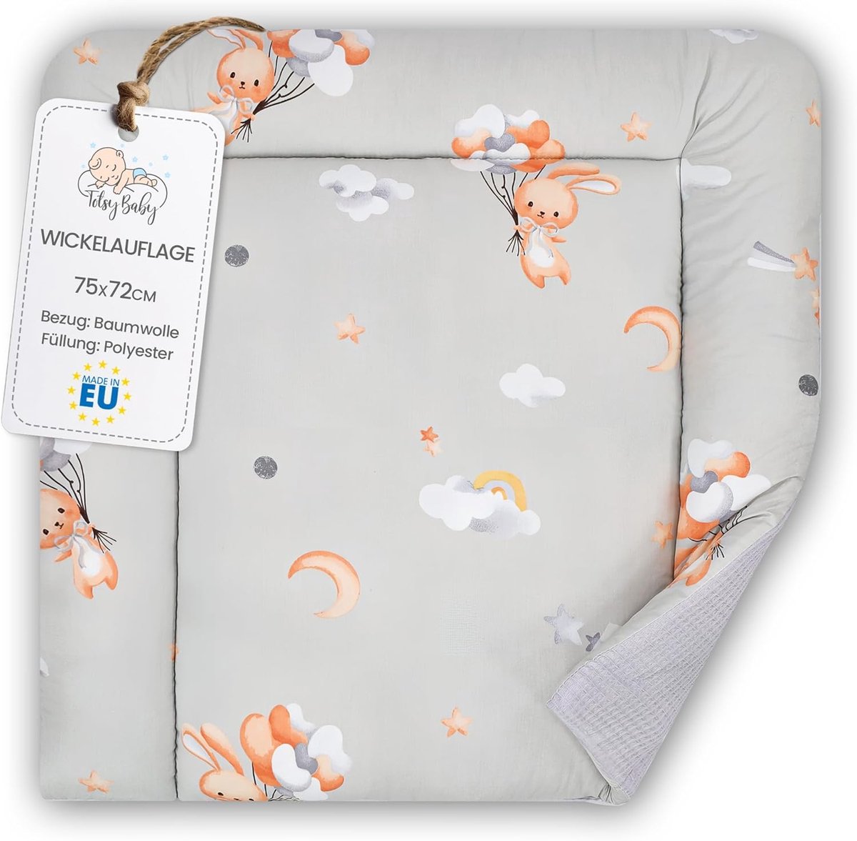SnelShoppen - Baby Verzorgingsmat 75 x 72 cm - Zacht en Wasbaar - Katoenen Verschoonmat - Oeko-Tex Rabbit - Perfect voor Thuis en Onderweg - Kinderen