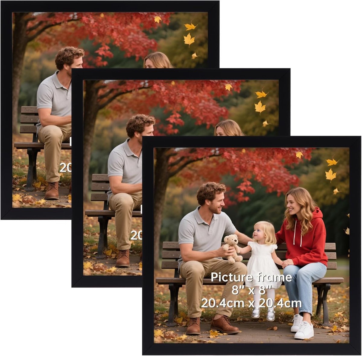 SnelShoppen - Set van 3 Zwarte PVC Fotolijsten 20 x 20 cm, Wandlijst voor Thuis en Kantoor, Vocht- en Corrosiebestendig, Perfect voor Foto's, Kunst en