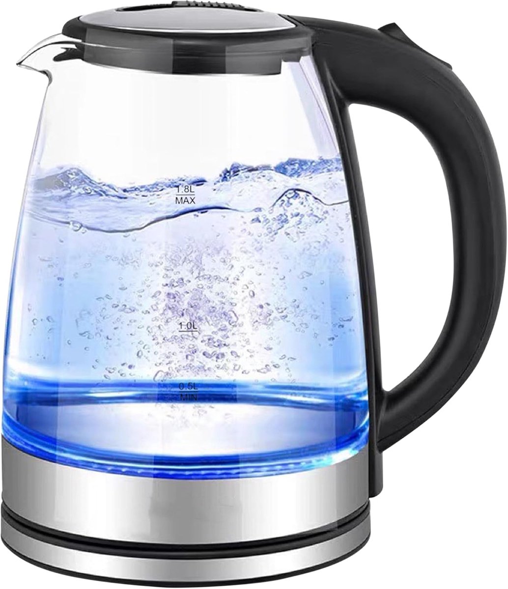 SnelShoppen - Glazen Waterkoker 1.8 L - 1500 W - BPA Vrij - 360° Rotating Base - LED Verlichting - Automatische Uitschakeling - Oververhittingsbescher