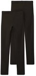 Twee donkerbruine meisjesleggings, beide met elastische tailleband.