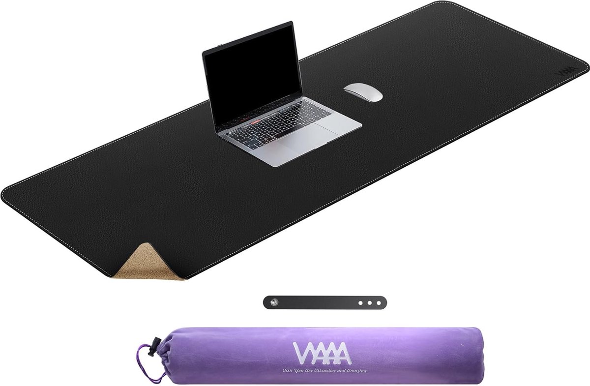 SnelShoppen - Extra Large Desk Mat 120x40cm - Dubbelzijdige Leren Bureau Onderlegger - Waterproof Muismat voor Thuis en Kantoor - Zwart