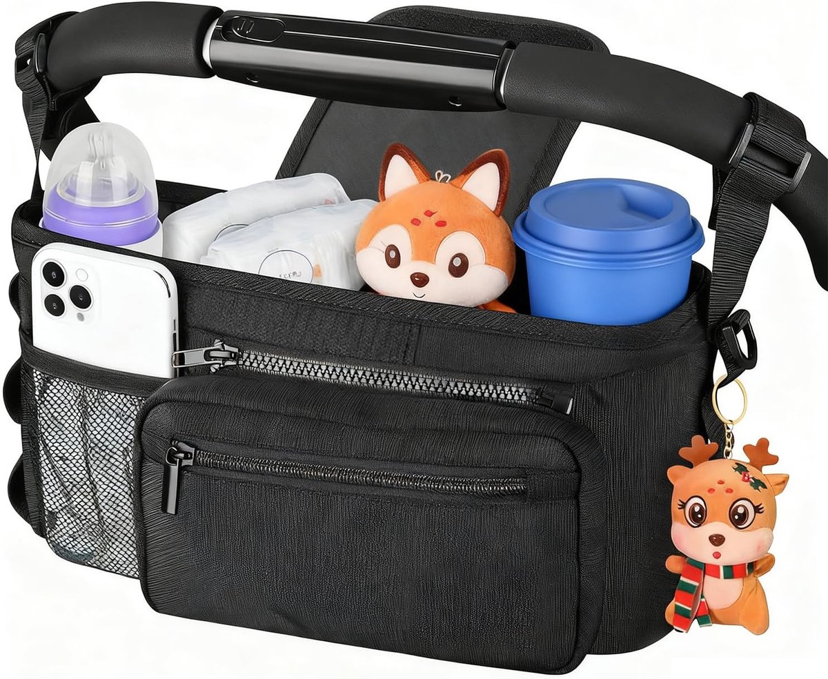 SnelShoppen - Universele Buggy Organiser met Geïsoleerde Cup Houder, Grote Capaciteit, Pram Tas voor Baby, Waterdicht, Voor Wandelen, Reizen en Uitsta