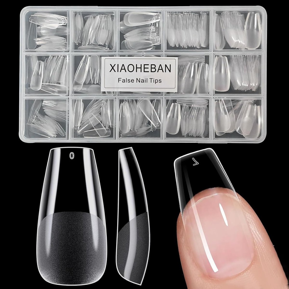 SnelShoppen - Medium Ballerina Nageltips voor Gel Nagels, 300 Stuks, 13 Maten, Volledige Bedekking, Vooraf Geslepen Zachte Gel Nageltips, Druk op Nage