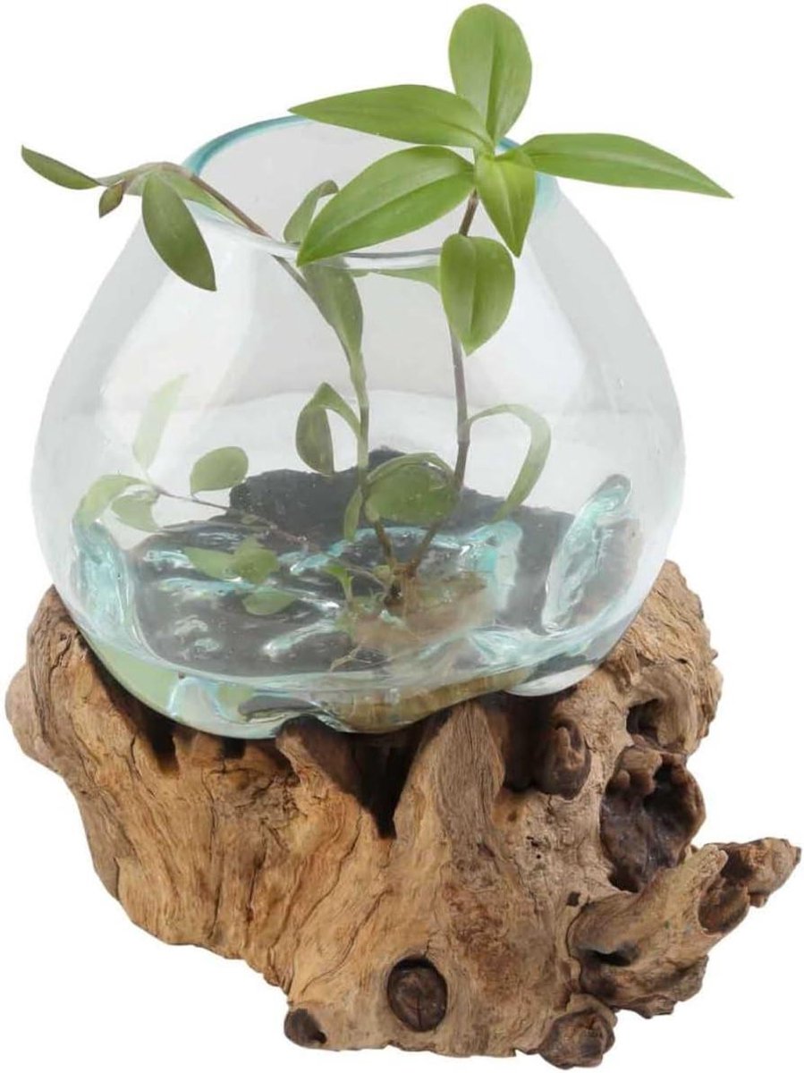 Glazen Vaas - Decoratieve Vaas - Woondecoratie - Handgemaakt Uniek - 27 cm Hoog - Natuurlijk