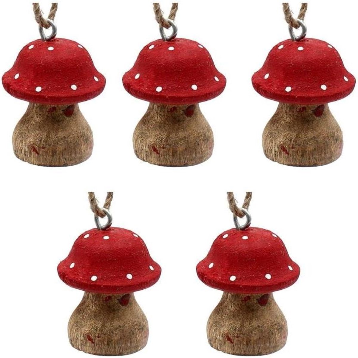 Houten paddenstoelen hanger - Decoratie set - Herfst decoreren - Handgeschilderd detail - 5x4x5 cm - Natuurlijk