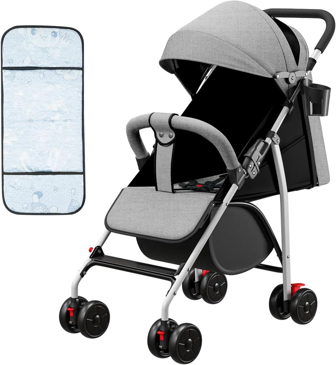 Kinderdriewieler 4-in-1 - Loopfiets Pram - Veilig Buiten Spelen - 360° Draaibare Zitting - Tot 25 kg - Grijs