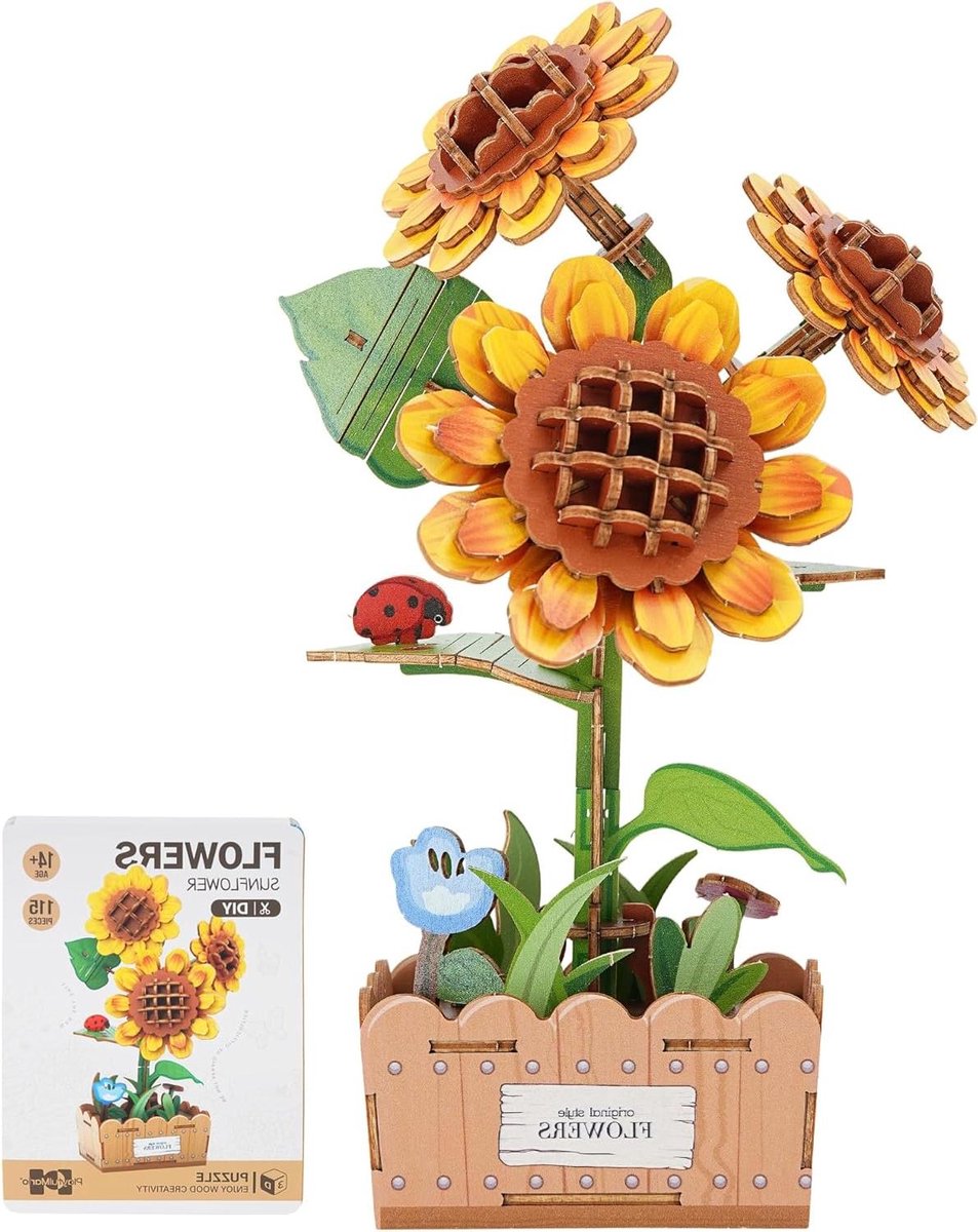 Houten Bloemen Puzzel - Doe-het-zelf Model - Decoratie Bouwen - Duurzaam Hout Materiaal - 