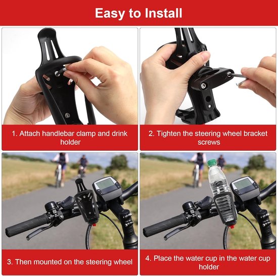 Thijox - Flessenhouder Fiets en Motorfiets, Verstelbare Bekerhouder voor Bidons 48-75mm, Kunststof Waterfleshouder voor Fiets, E-bike, Racefiets en Ki — afbeelding 3