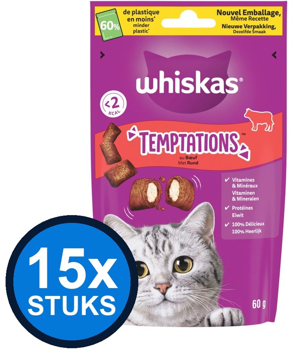 15x Whiskas - temptations rund 60gr - Kattenvoer Snacks - 60 g