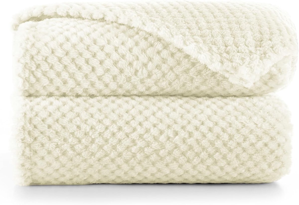 SnelShoppen - Knuffeldeken 70x150 cm - Crème Microvezel Woondeken - Zachte Fleece Deken voor Thuis, Balkon en Tuin - Behaaglijke Sprei in Scandinavisc