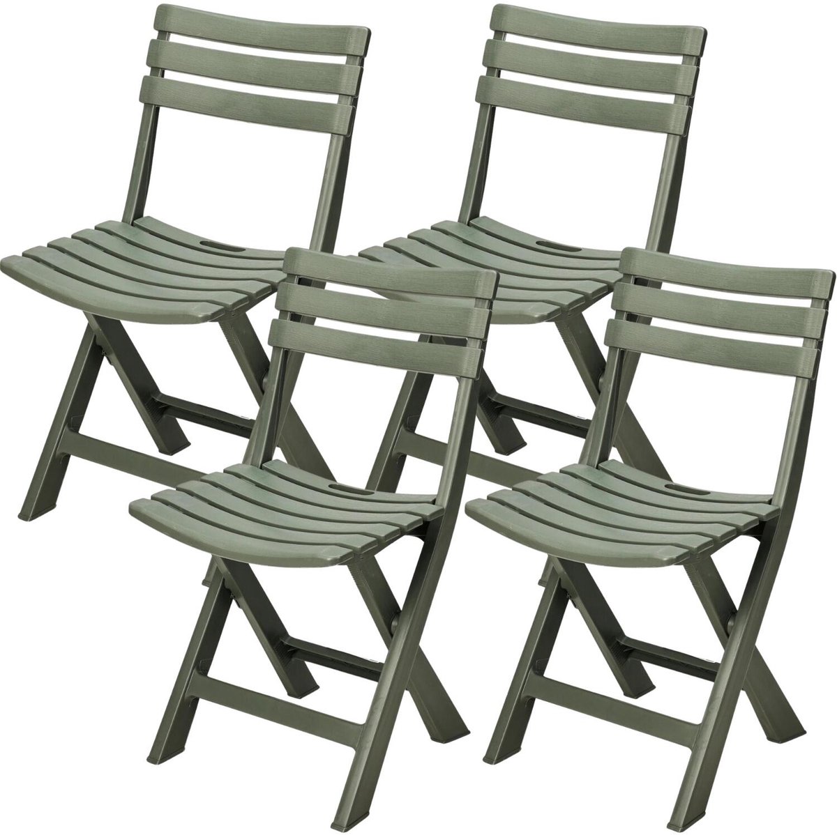 Klapstoel binnen/buiten - 4x - groen - 42 x 80 cm - stevig kunststof - bijzetstoelen - opv