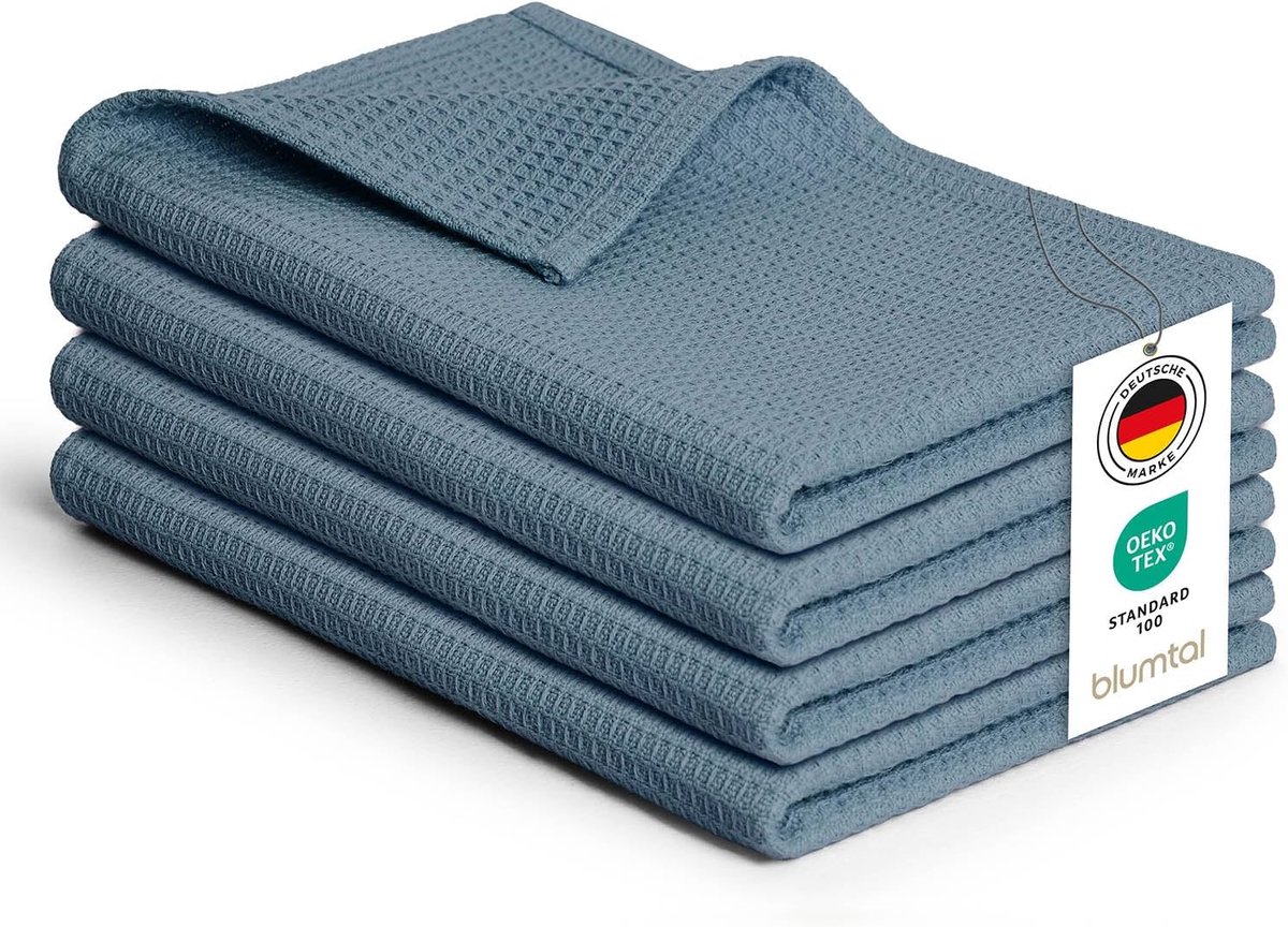 SnelShoppen - Theedoeken Set van 4 - 50x70 cm - 100% Katoen Wafeldoeken - Wasbaar op 60°C - Keukendoeken in Blauw - Vaatdoeken en Keukendroogdoeken vo
