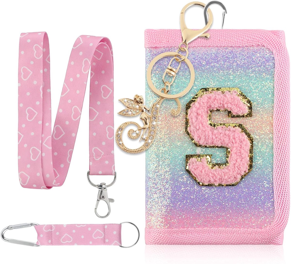 Thijox - Kindernekzakje Roze Meisjesportemonnee A-Z, Drievoudig Gevouwen, Inclusief Sleutelring, Perfect voor School, Cadeau voor Meisjes, Compact 12x