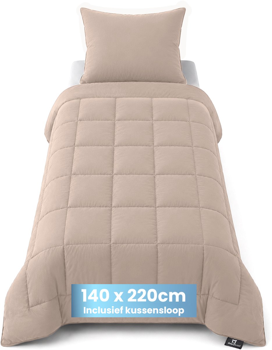 Slaapspeciaal eazydekbed 140x220 cm Taupe Met Kussenslopen – Wasbaar Hoesloos Dekbed Zonder Overtrek – Inclusief Kussensloop – All Year Dekbed – Extra Lang – Anti Allergisch – Perfect Voor Elke Seizoen