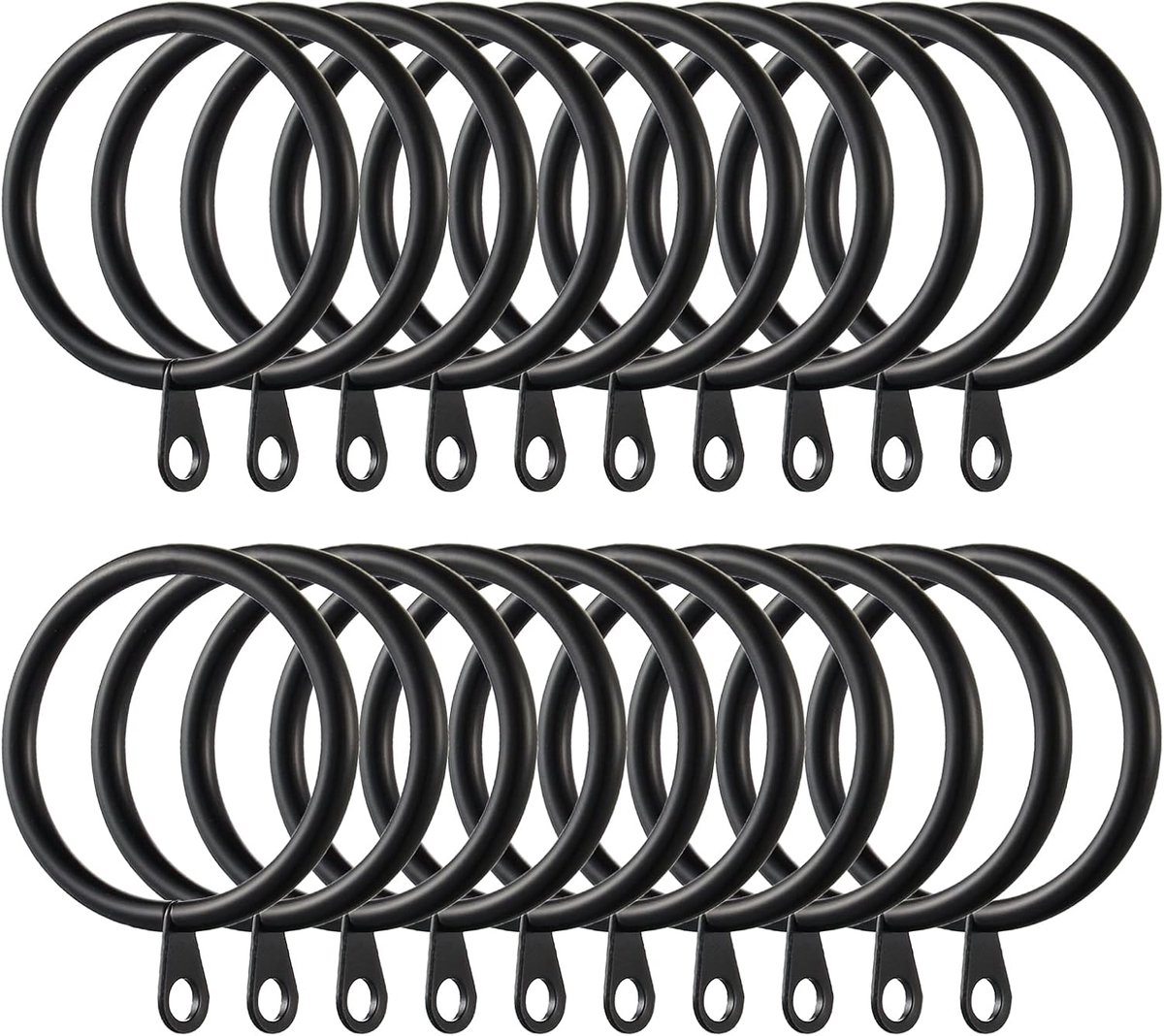 SnelShoppen - 60 Stuks Gordijnringen en Haken - Metalen Gordijnringen 38 mm - Zwart/Zilver - Perfect voor Raam-, Bed-, Douche- en Deurgordijnen