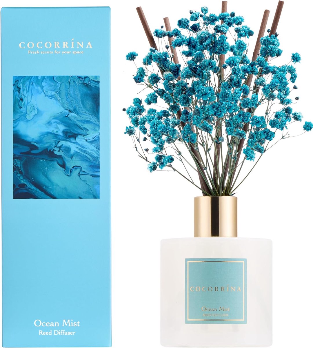 SnelShoppen - Reed Diffuser Set 200ml - Oceaannevel Geurverspreider met Sticks - Huisparfum voor Slaapkamer, Badkamer en Woonkamer - Thuis & Kantoor D