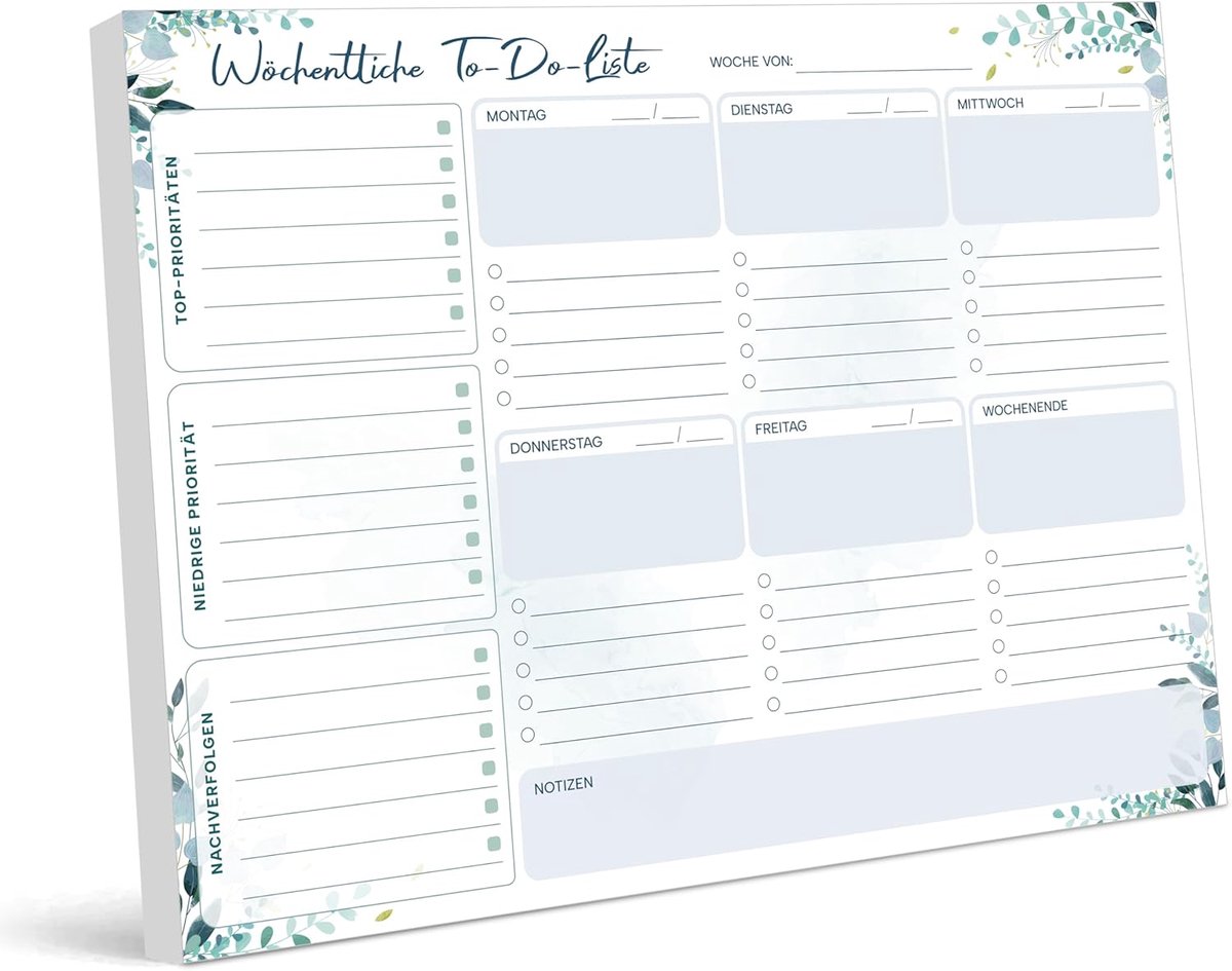 SnelShoppen - Wekelijkse planner met bloemenprint, blauw, 52 weken, ideaal voor school, werk, organisatie, A4 formaat, handig voor planning en overzic