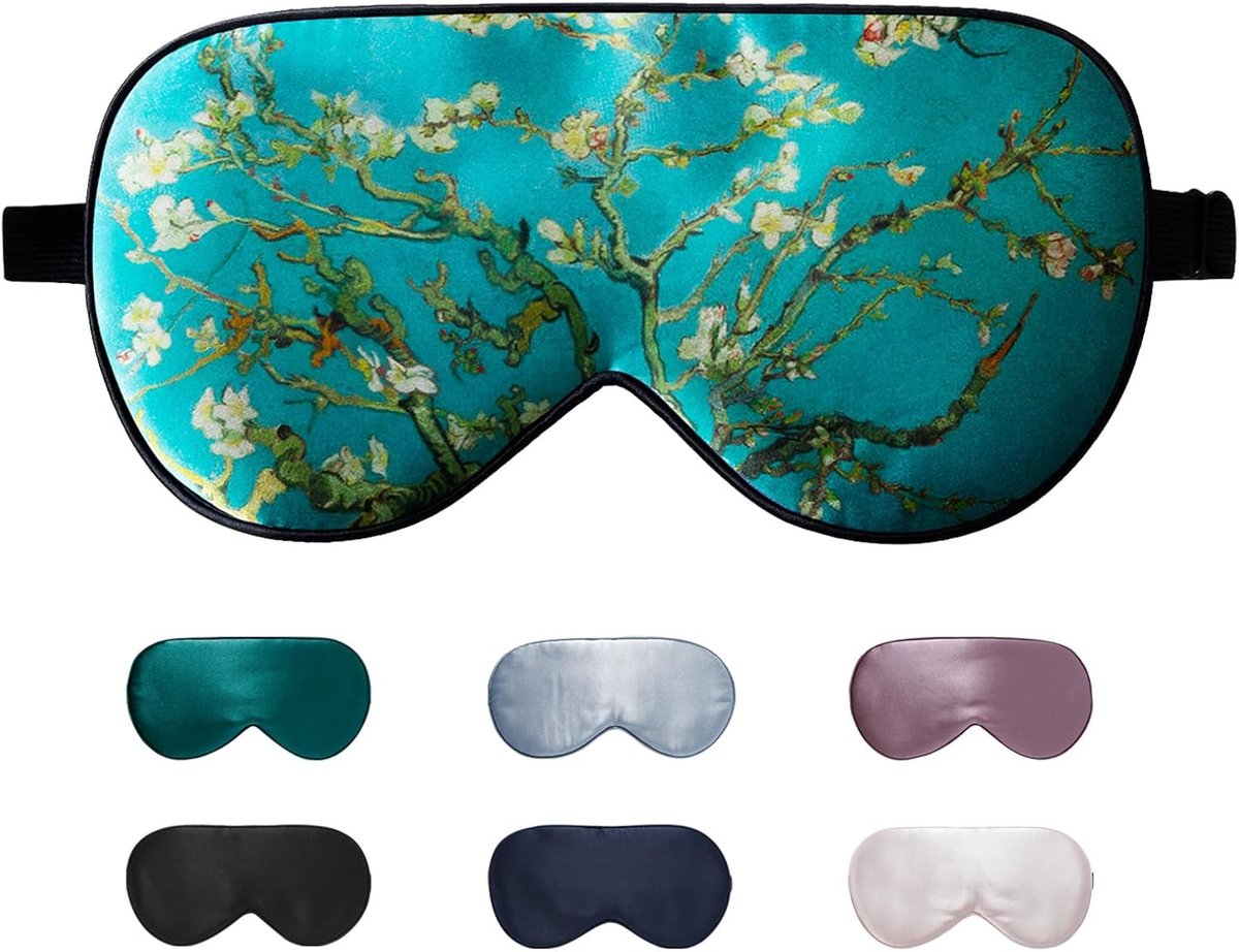 Thijox - 100% Natuurlijke Moerbeizijde Oogmasker voor Slapen, Verstelbaar Slaapoogmasker met Reiszakje, Groen-Floraal, 19 Momme Biologische Zijde voor