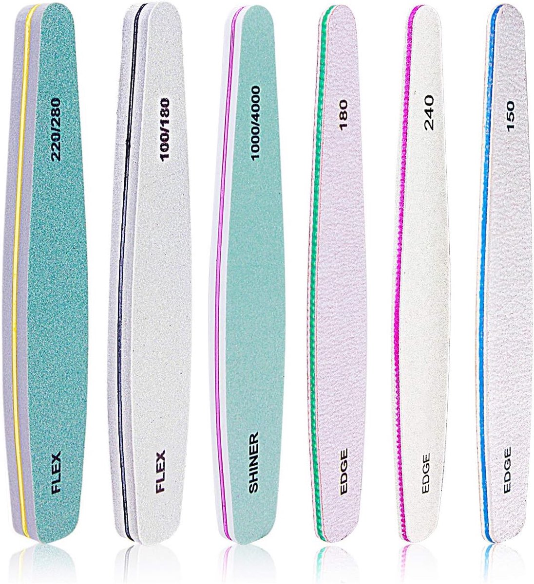 Thijox - 6 Stuks Professionele Dubbelzijdige Nagelvijlen - Emery Boards voor Manicure, Acrylgelvijl, Wasbare Nerf, 150 & 180 Grit voor Natuurlijke en