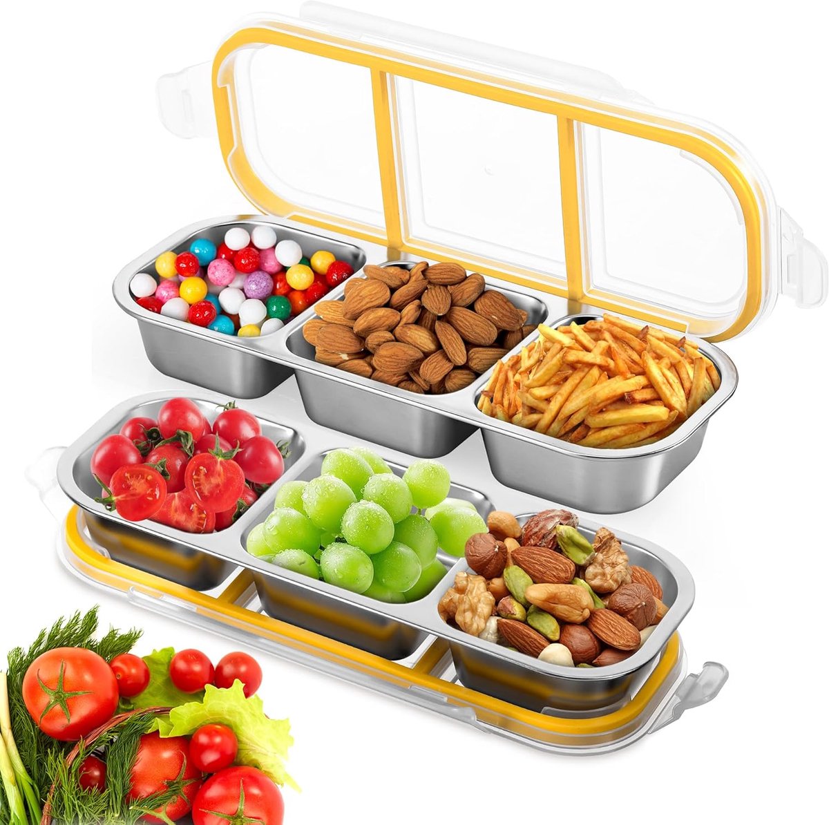 SnelShoppen - 2-delige roestvrijstalen snackbox met compartimenten, lekvrije Bento-box voor kinderen, herbruikbare voedselcontainers, luchtdichte deks
