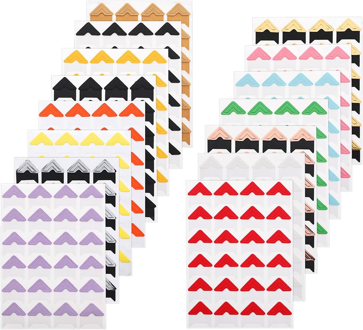 SnelShoppen - 360 stuks zelfklevende fotohoeken stickers voor fotomontage, veelkleurige plakhoekjes voor scrapbook, dagboek en geheugenboek (15 vellen