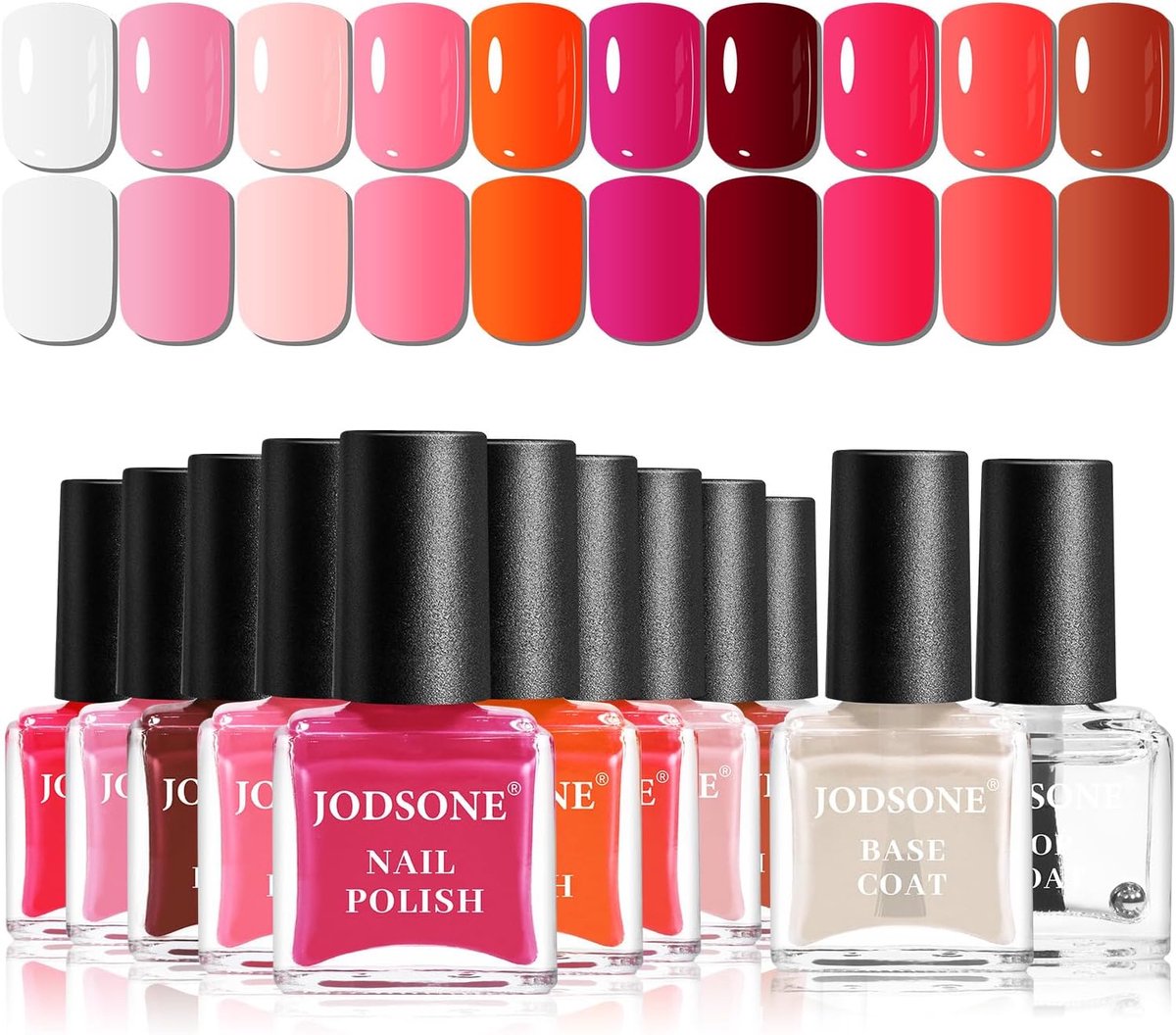 SnelShoppen - 12-delige nagellakset met 10 roze kleuren, 2 basis- en topcoats, sneldrogende nagellak voor vrouwen - Perfect beauty-cadeau voor elke ge