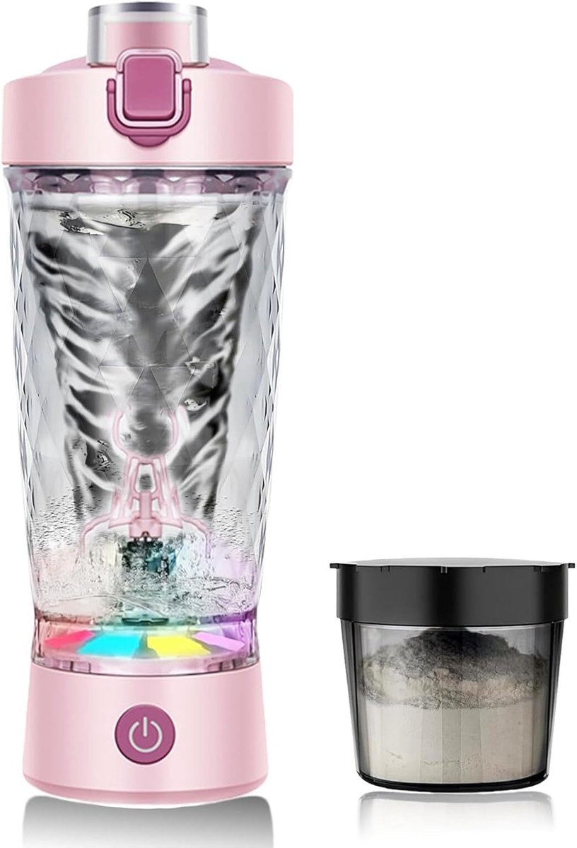 SnelShoppen - Elektrische Protein Shaker Fles - Roze - Mix en Shake - Perfect voor Eiwitshakes, Smoothies, Sportdranken - Ideaal voor Thuis, Gym en Re