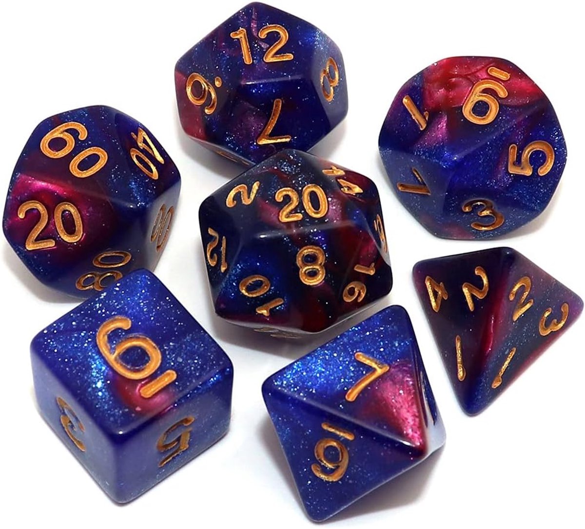 SnelShoppen - Blue Mix Rode DND Glitter Dobbelstenen Set - Polyhedral Dobbelstenen voor Dungeons & Dragons, Warhammer, RPG Bordspellen - Geschikt voor