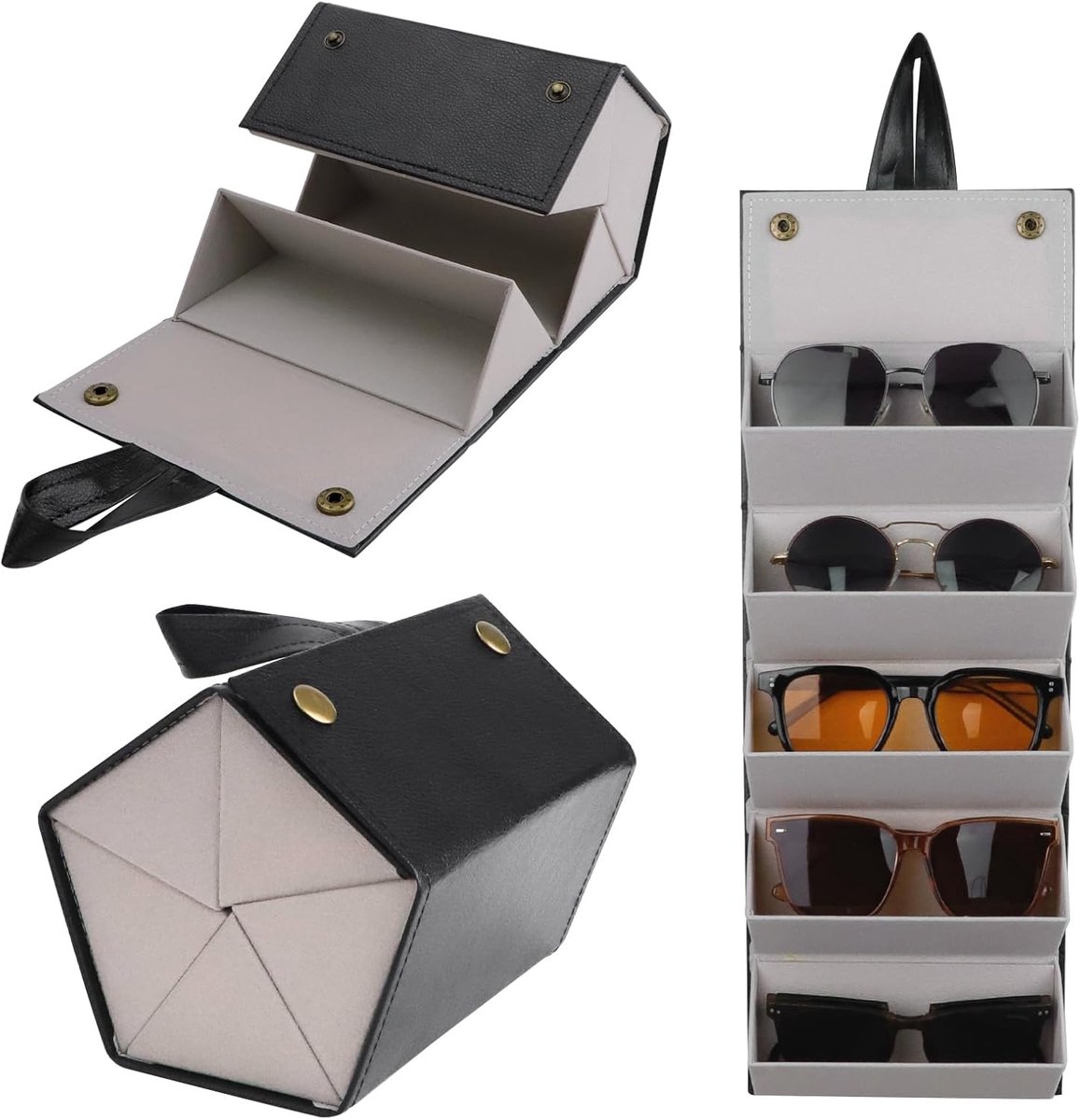 SnelShoppen - Zonnebril Organizer 5 Slots Opvouwbare Reisbril Case voor Meerdere Paren Brillen Opbergdoos Zwart - Ideaal voor Vakantie, Camping en Thu