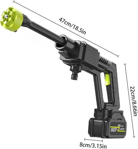 Accu Hogedrukreiniger - 300W - 30 Bar - 2x 1500mAh Accu - 6-in-1 Sproeikop - 5m Slang voor Auto Tuin en Terras — afbeelding 2