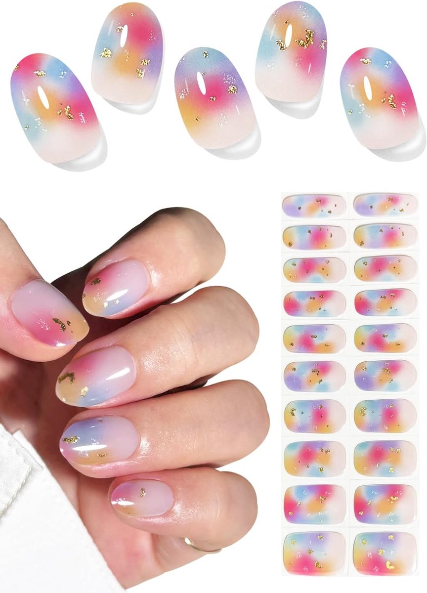 SnelShoppen - Uv-nagelfolie 20 stuks Regenboog Goudfolie Zelfklevend Nagelfolie Semi-Geharde Gelnagelstickers Voor Doe-Het-Zelf Nagels Feestelijke Gel