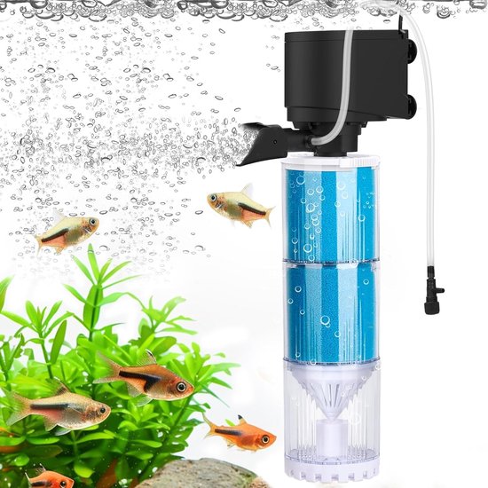 SnelShoppen - Aquariumfilter 10W, 570 l/u, Instelbare Doorstroming Binnenfilter, 4-in-1 Stille Aquariumpomp voor 60-300 Liter Aquaria, Eenvoudig te Re