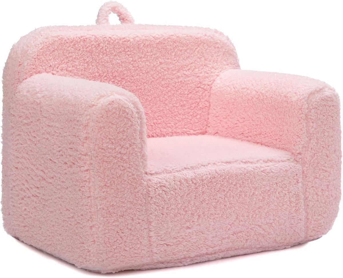 SnelShoppen - BEJOY Kinderbank, ultrazachte knuffelstoel, schuimgevulde leesbank, knuffelige sherpa stoel voor kinderen, roze, ideaal voor slaapkamer,