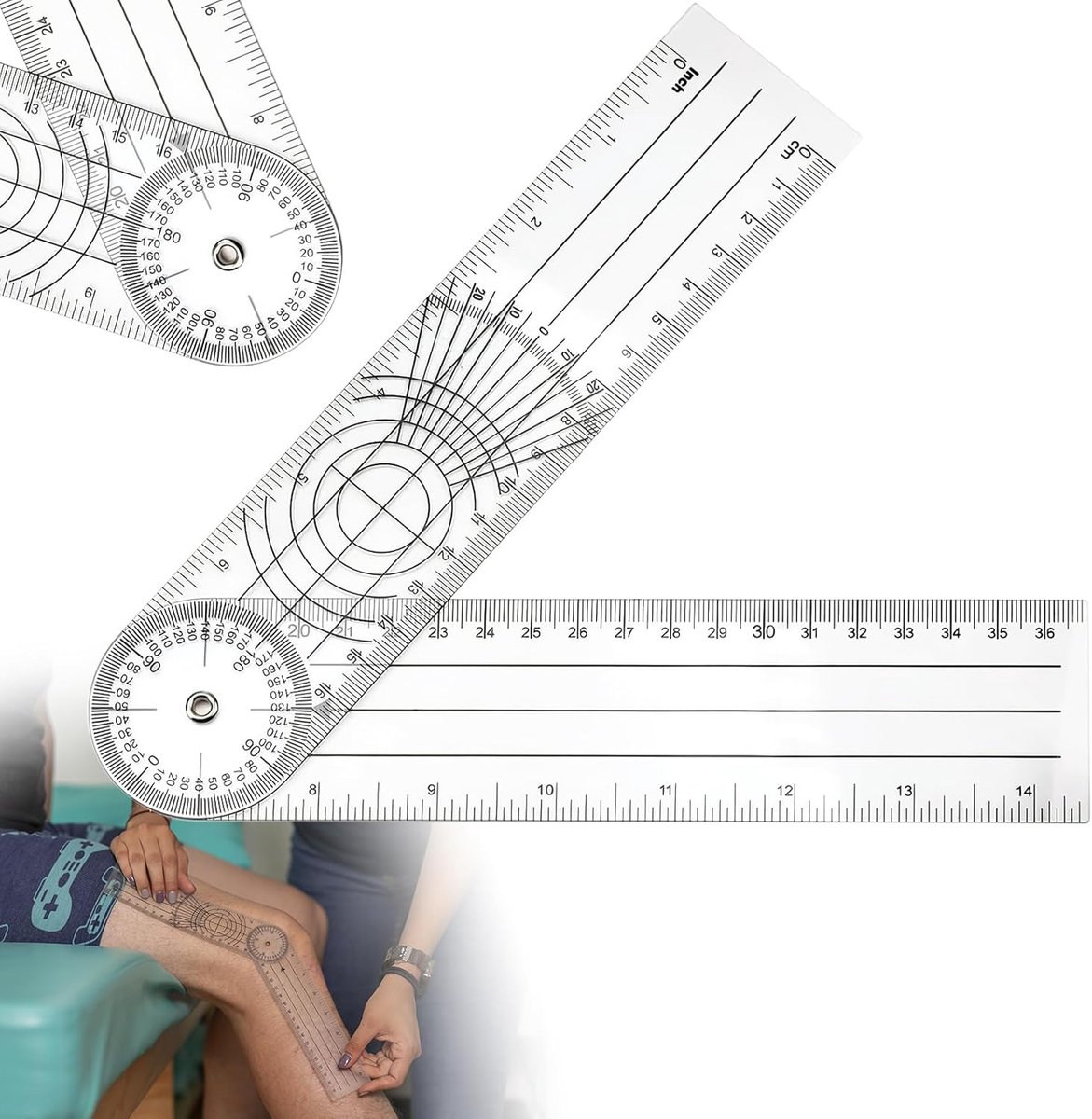 SnelShoppen - Gradenboog PVC Goniometer Fysiotherapie 36 cm Transparante 360° Protractor Medische Hoekliniaal voor Spinaal en Liniaal Gebruik