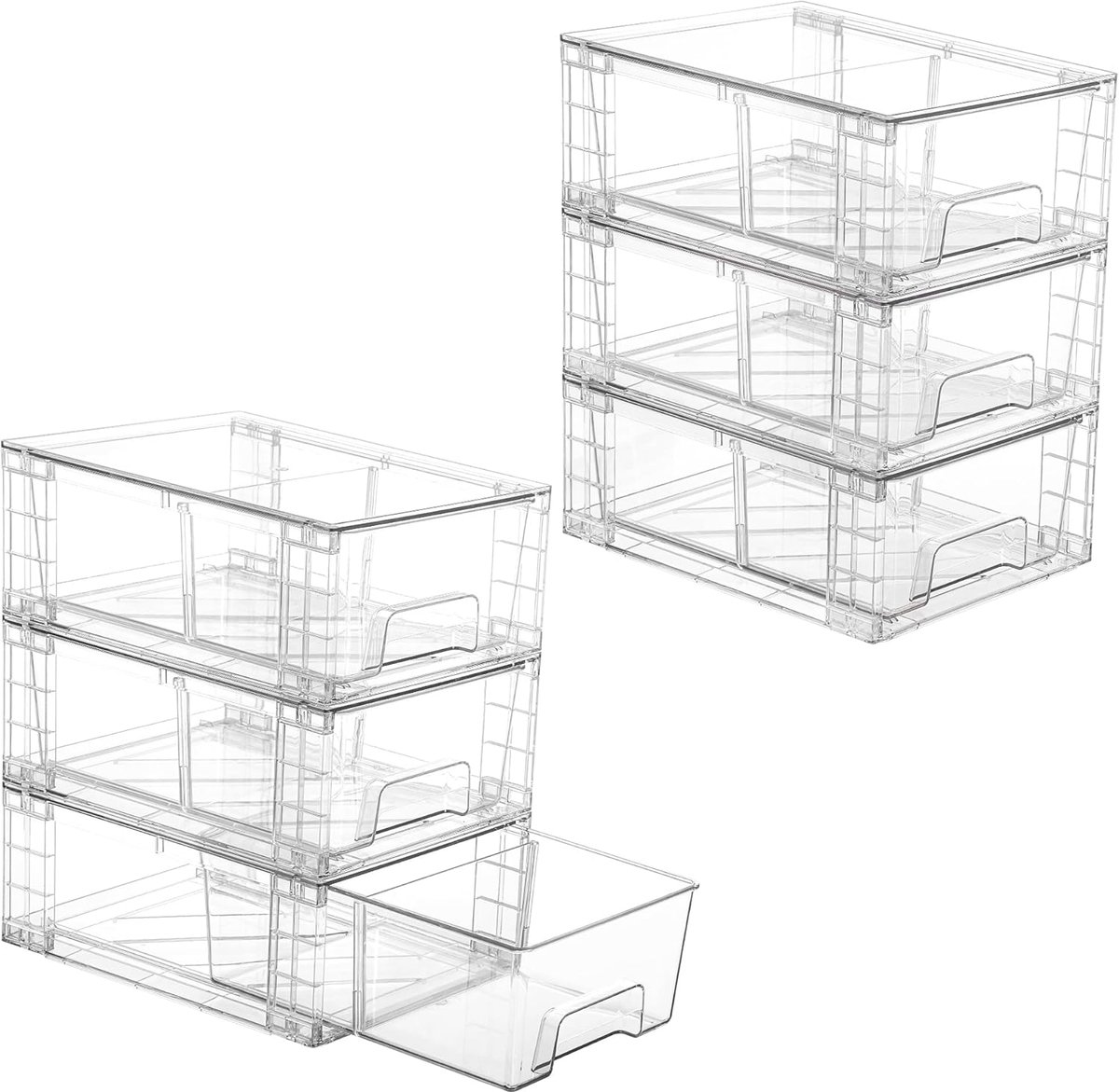 SnelShoppen - 6-pack stapelbare opbergladen - Doorzichtige acryl organizer met handgrepen - Ideaal voor koelkast, badkamer, keuken, ondergootsteen en