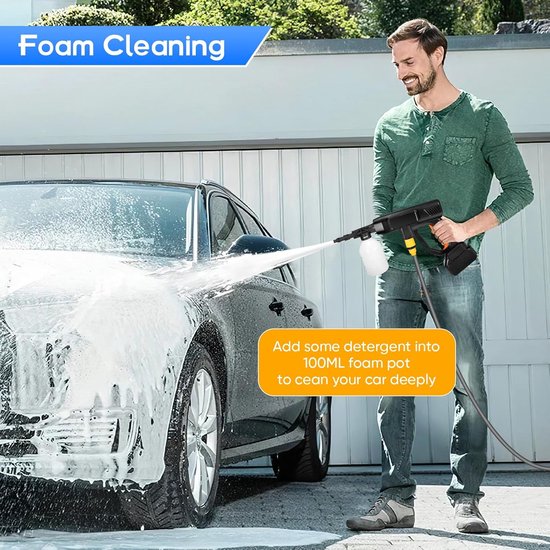 draagbaar hogedrukwaterpistool met 6-in-1 verstelbaar mondstuk en 5 m slang, 2 x 4000 mAh hydrojet hogedrukreiniger voor het reinigen van auto's, vloeren, gazon van draagbaar — afbeelding 4