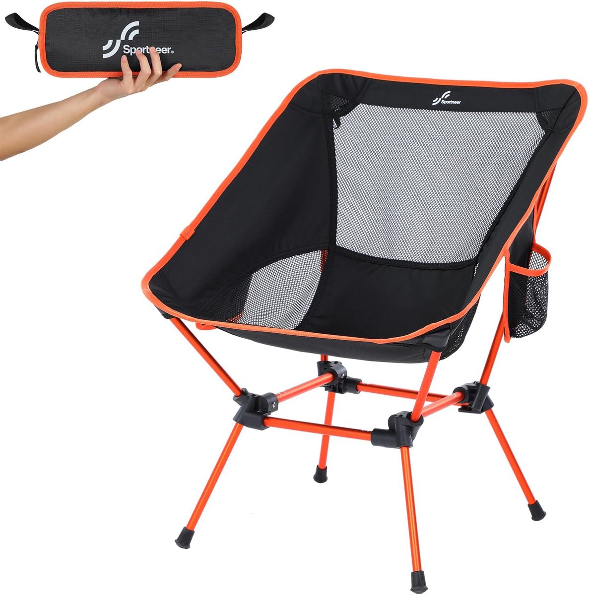 SnelShoppen - Opvouwbare Campingstoel 150 kg - Draagbare Klapstoel - Ultralicht en Compact - Ideaal voor Picknick, Outdoor, Wandelen - Oranje - 1 Stuk