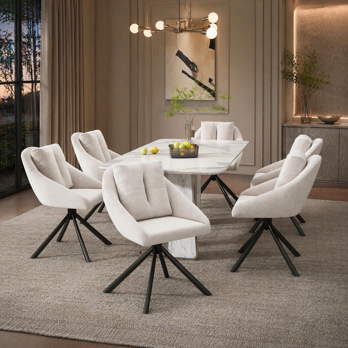COVREO Eetkamerstoel set van 6 79 x 59 cm - draaibaar, velvet, beige