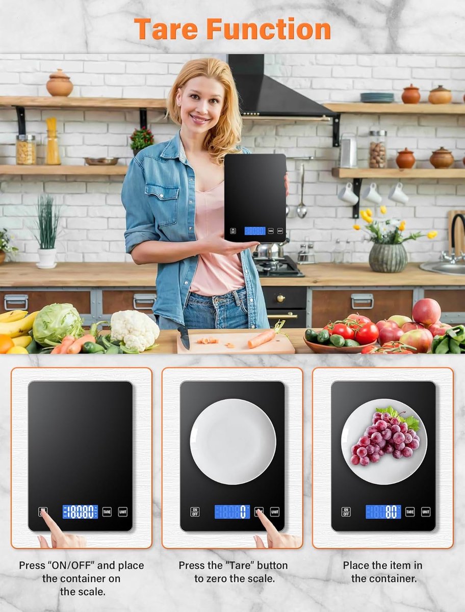 SnelShoppen - 15 kg Digitale Keukenweegschaal - Oplaadbare Glazen Voedselweegschaal met LCD-Display en Tarrafunctie - 5 Meeteenheden - Inclusief Batte